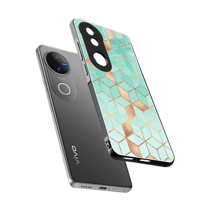 Aqua Mosaic sleek vivo v50 cover with tempered glass back and TPU edges