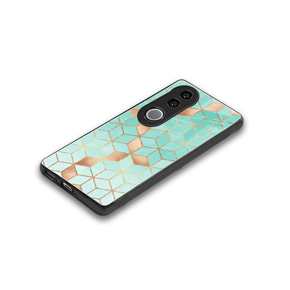 Aqua Mosaic stylish phone case for vivo v50 | glossy glass and slim fit