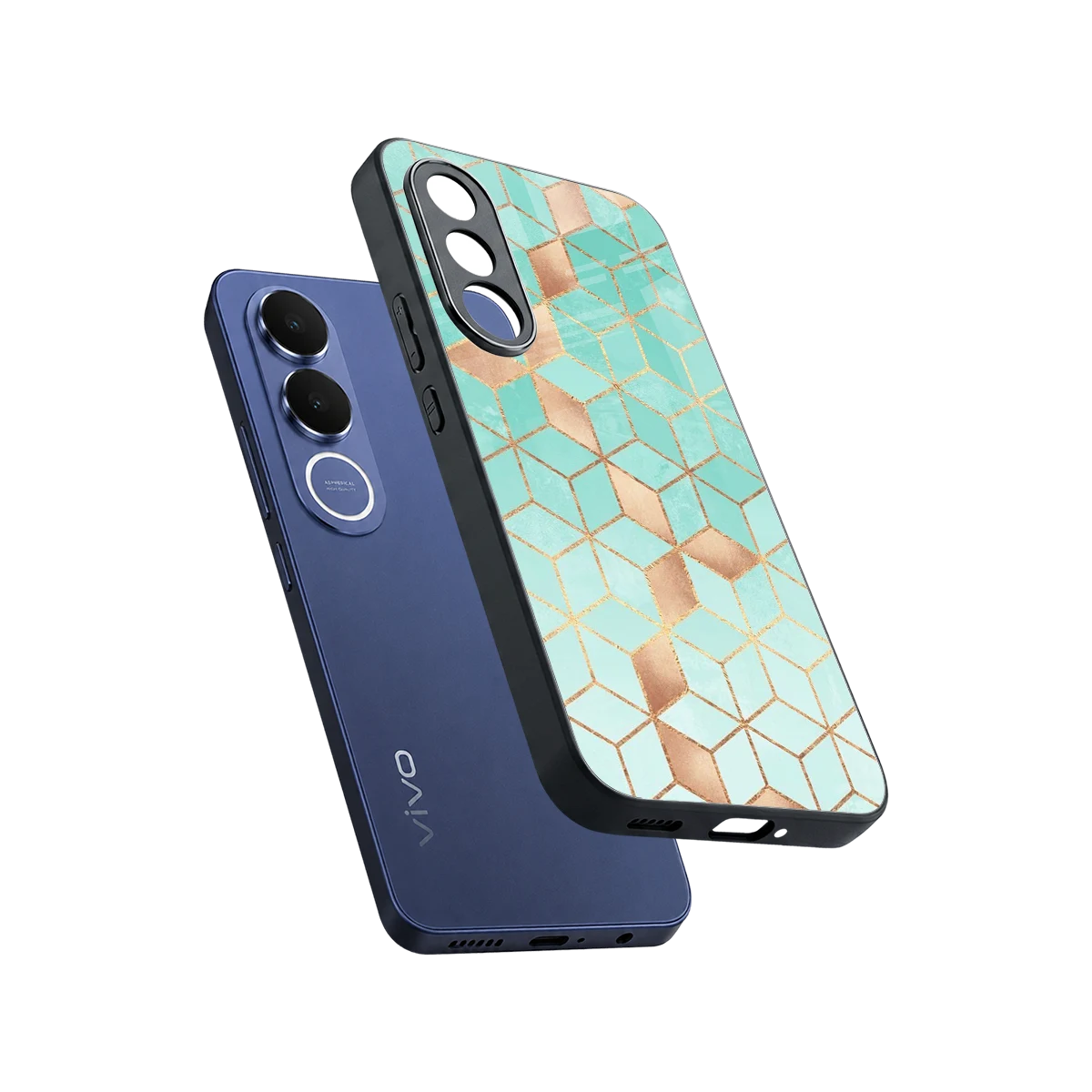 Aqua Mosaic sleek vivo v70 fe cover with tempered glass back and TPU edges