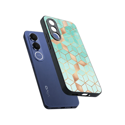 Aqua Mosaic sleek vivo v70 fe cover with tempered glass back and TPU edges