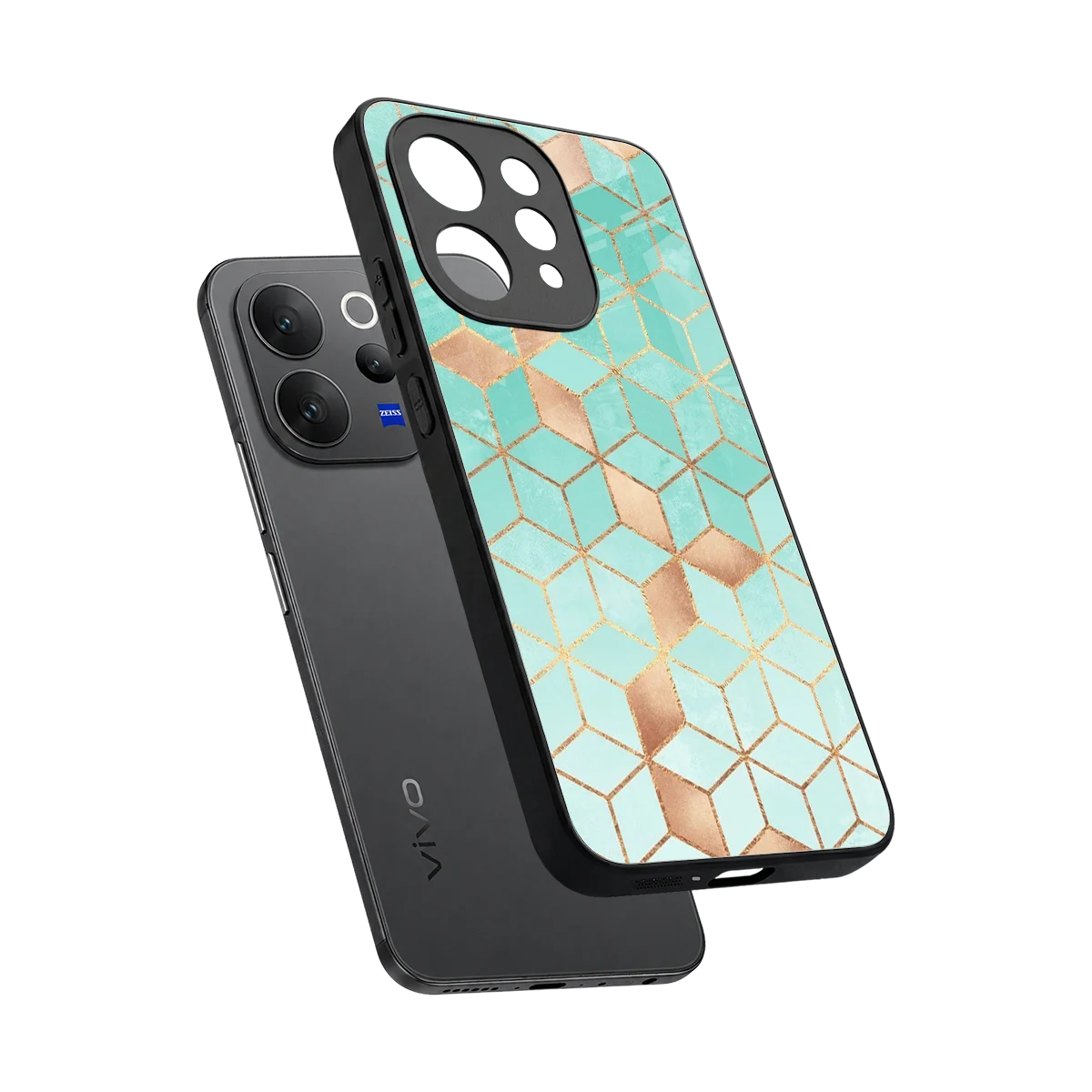 Aqua Mosaic sleek vivo v70 cover with tempered glass back and TPU edges