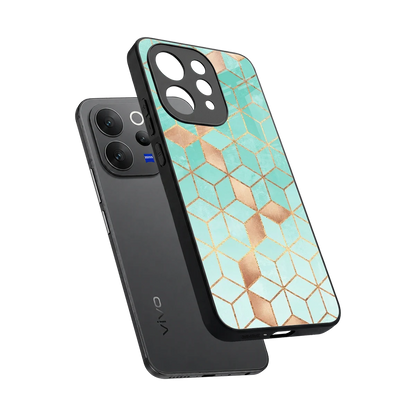 Aqua Mosaic sleek vivo v70 cover with tempered glass back and TPU edges