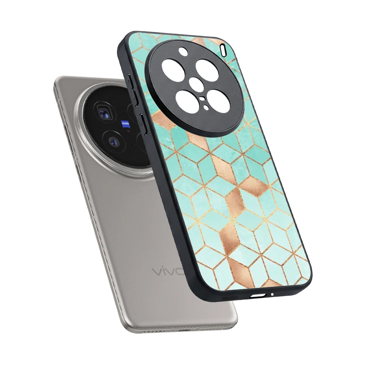 Aqua Mosaic sleek vivo x200 pro cover with tempered glass back and TPU edges