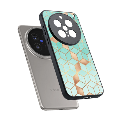 Aqua Mosaic sleek vivo x200 pro cover with tempered glass back and TPU edges