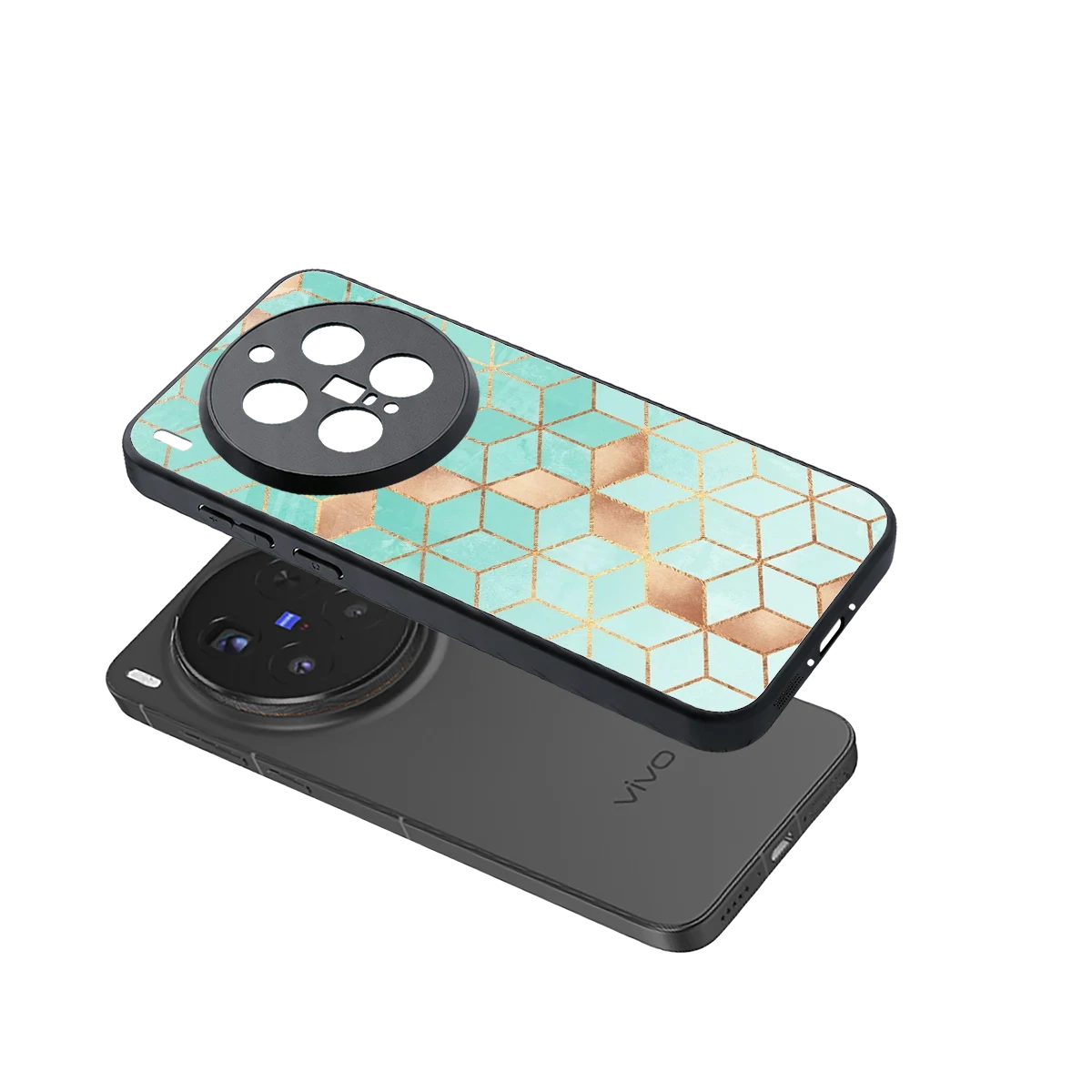 Aqua Mosaic sleek vivo x300 pro cover with tempered glass back and TPU edges
