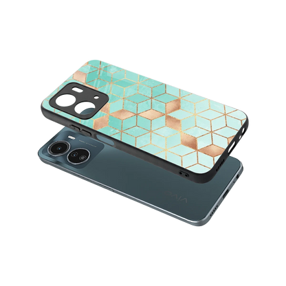 Aqua Mosaic sleek vivo y16 cover with tempered glass back and TPU edges