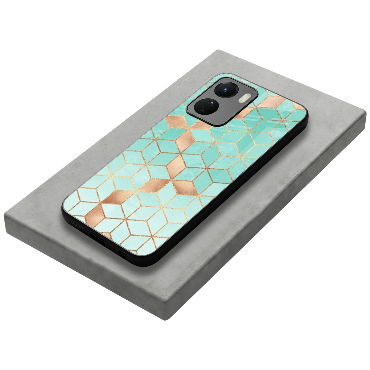 Aqua Mosaic stylish phone case for vivo y16 | glossy glass and slim fit