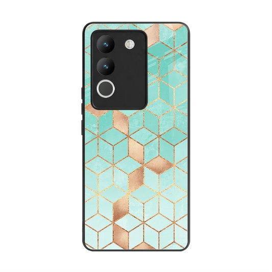 Aqua Mosaic back phone cover | glass case for vivo y200 5g