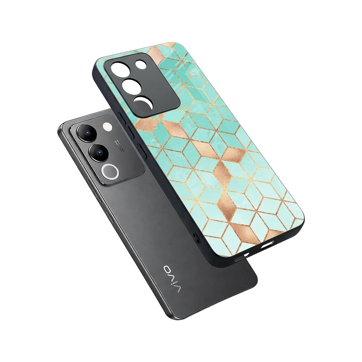 Aqua Mosaic sleek vivo y200 5g cover with tempered glass back and TPU edges