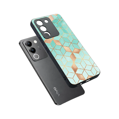 Aqua Mosaic sleek vivo y200 5g cover with tempered glass back and TPU edges