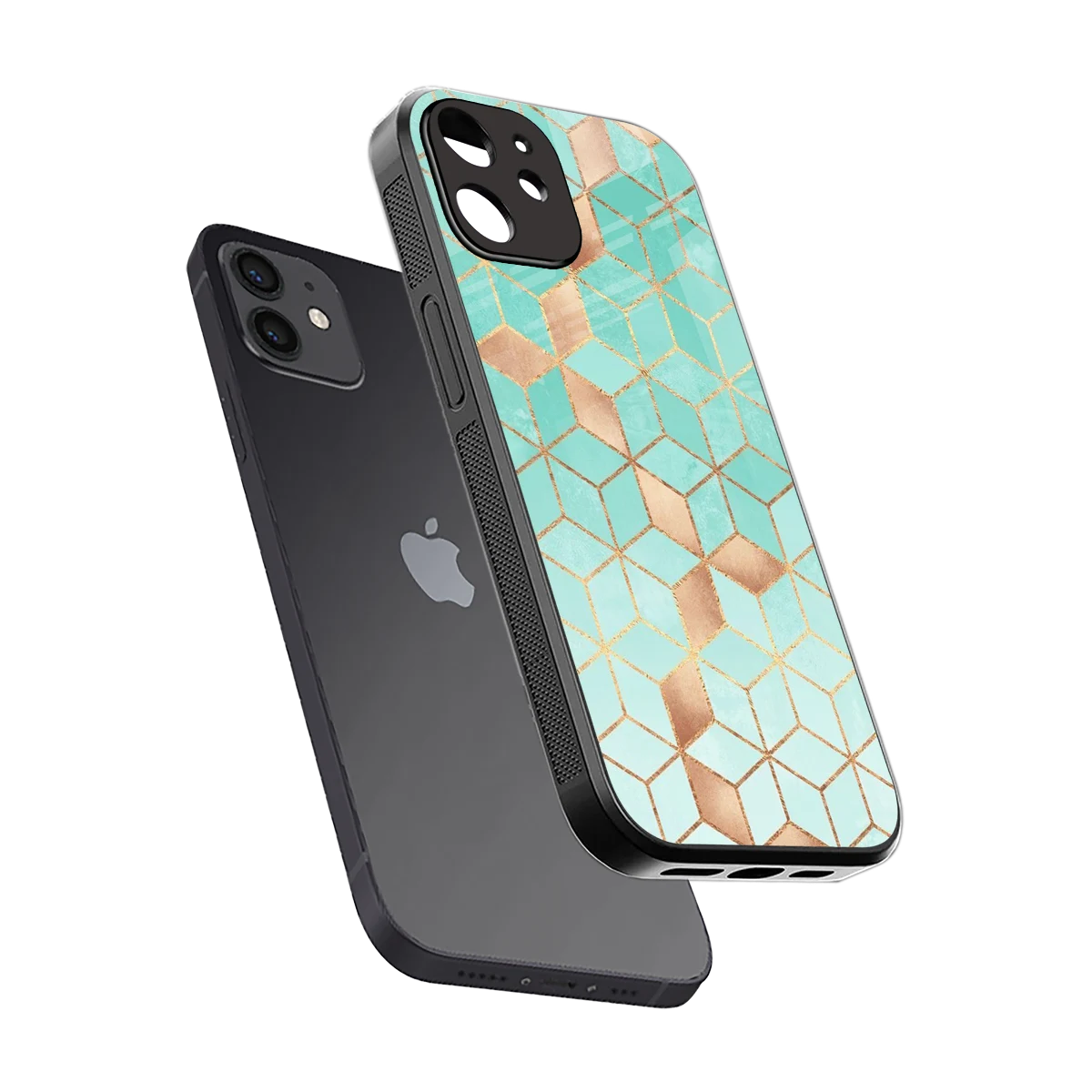 Aqua Mosaic sleek iphone 11 cover with tempered glass back and TPU edges