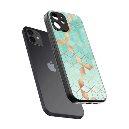 Aqua Mosaic sleek iphone 11 cover with tempered glass back and TPU edges
