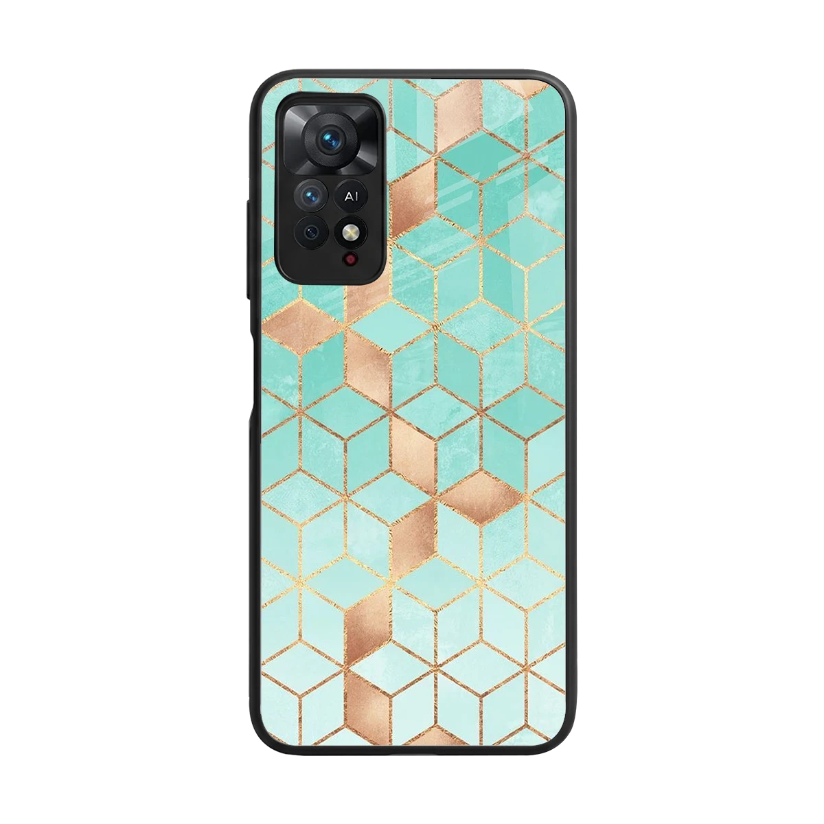 Aqua Mosaic back phone cover | glass case for redmi note 11 pro