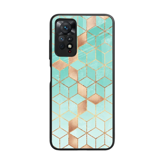 Aqua Mosaic back phone cover | glass case for redmi note 11 pro