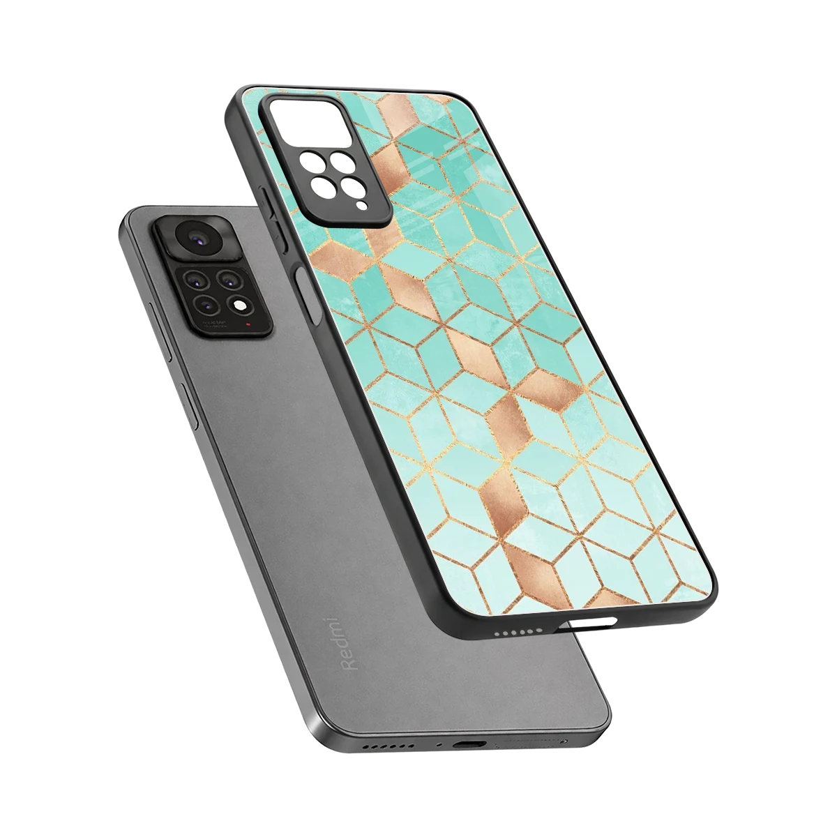 Aqua Mosaic sleek redmi note 11 pro cover with tempered glass back and TPU edges