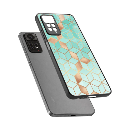 Aqua Mosaic sleek redmi note 11 pro cover with tempered glass back and TPU edges