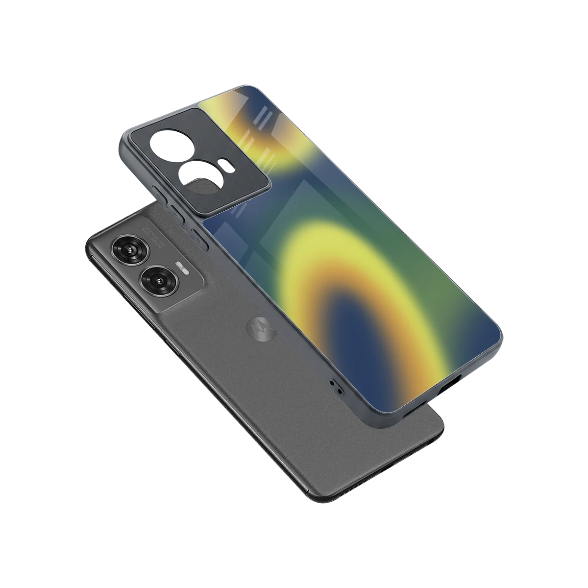 Aqua Sunset sleek motorola edge 50 fusion cover with tempered glass back and TPU edges