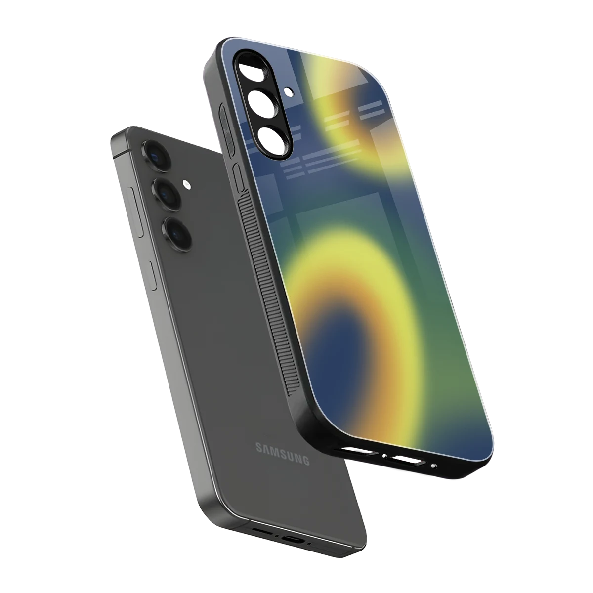 Aqua Sunset sleek samsung galaxy m34 5g cover with tempered glass back and TPU edges