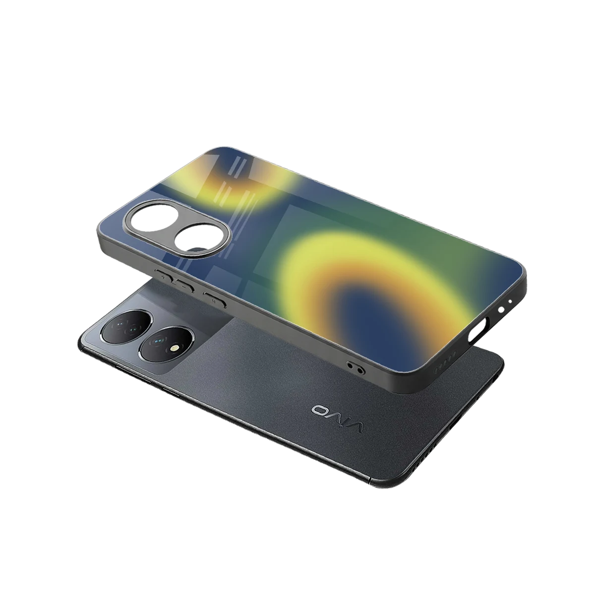 Aqua Sunset sleek Vivo-y100 cover with tempered glass back and TPU edges
