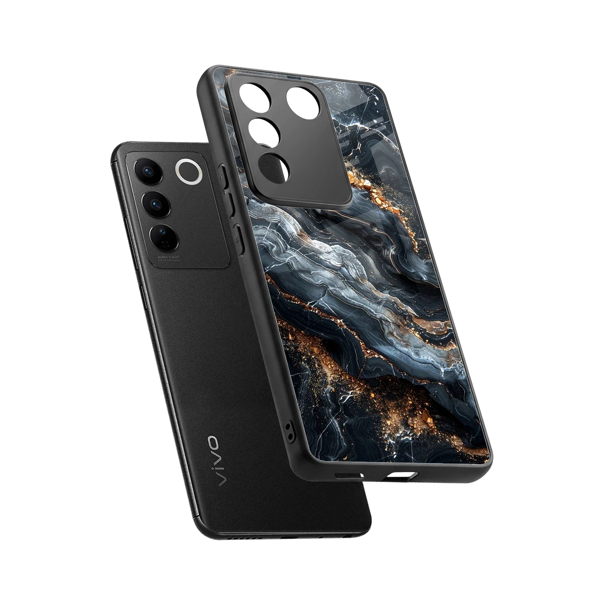 Arctic Stone sleek vivo v27 5g cover with tempered glass back and TPU edges