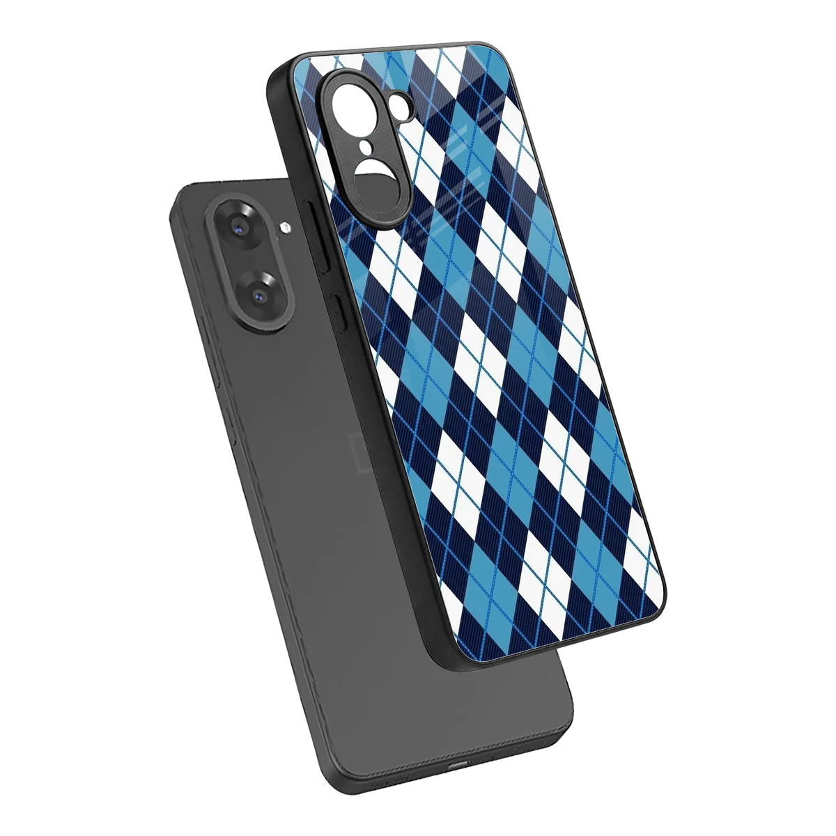 Argyle Blue sleek oneplus nord ce5 5g cover with tempered glass back and TPU edges