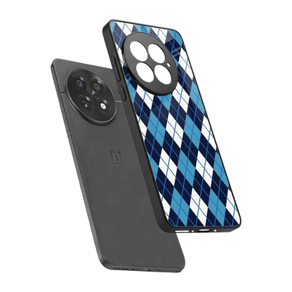 Argyle Blue sleek oneplus 13 cover with tempered glass back and TPU edges