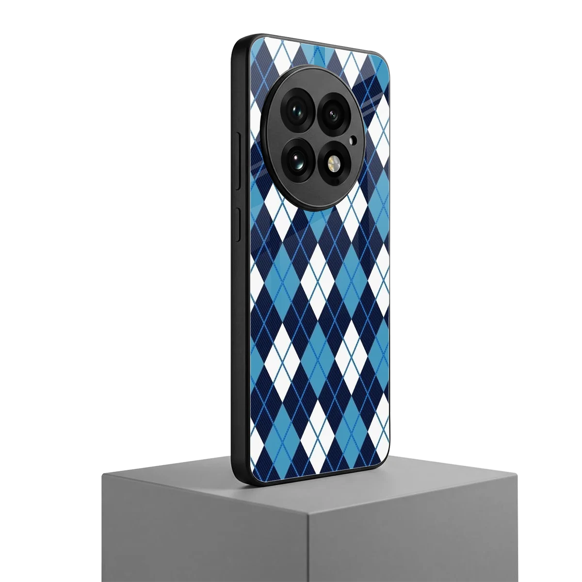 Argyle Blue oneplus 13 mobile cover | shockproof glass phone case