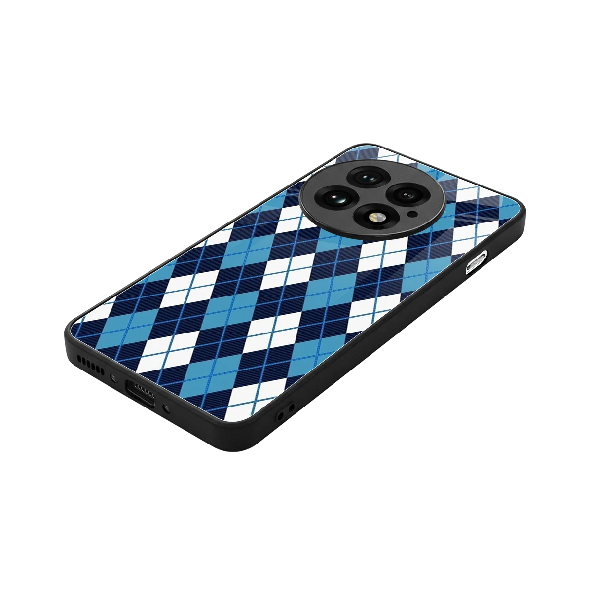 Argyle Blue stylish phone case for oneplus 13 | glossy glass and slim fit