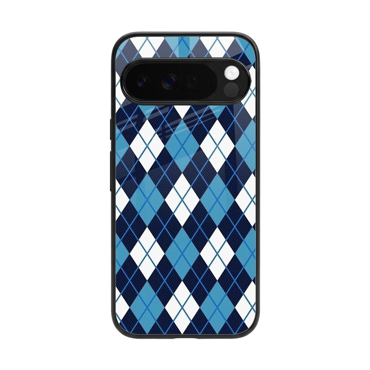 Argyle Blue back phone cover | glass case for google pixel 10 pro xl
