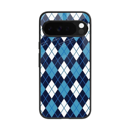 Argyle Blue back phone cover | glass case for google pixel 10 pro xl