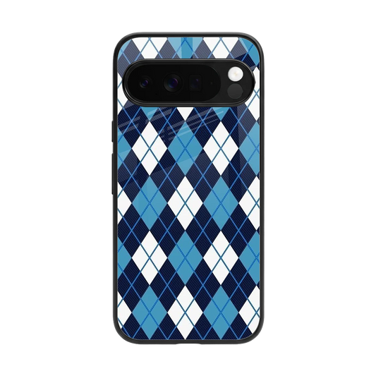 Argyle Blue back phone cover | glass case for google pixel 10 pro xl