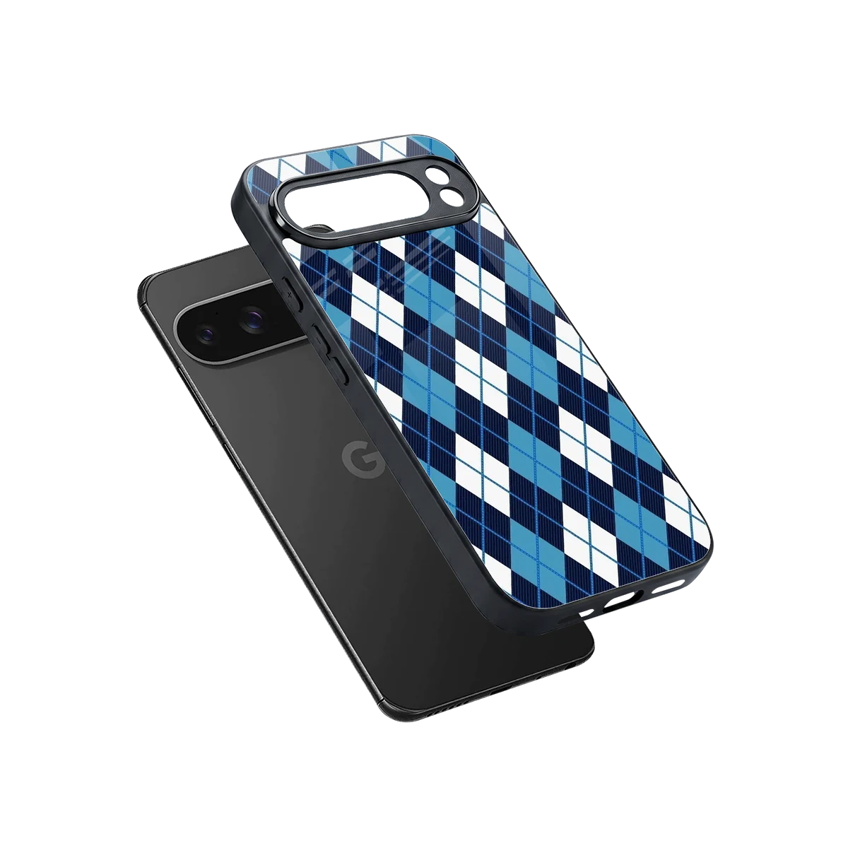 Argyle Blue sleek google pixel 10 pro xl cover with tempered glass back and TPU edges