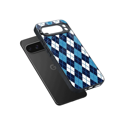 Argyle Blue sleek google pixel 10 pro xl cover with tempered glass back and TPU edges