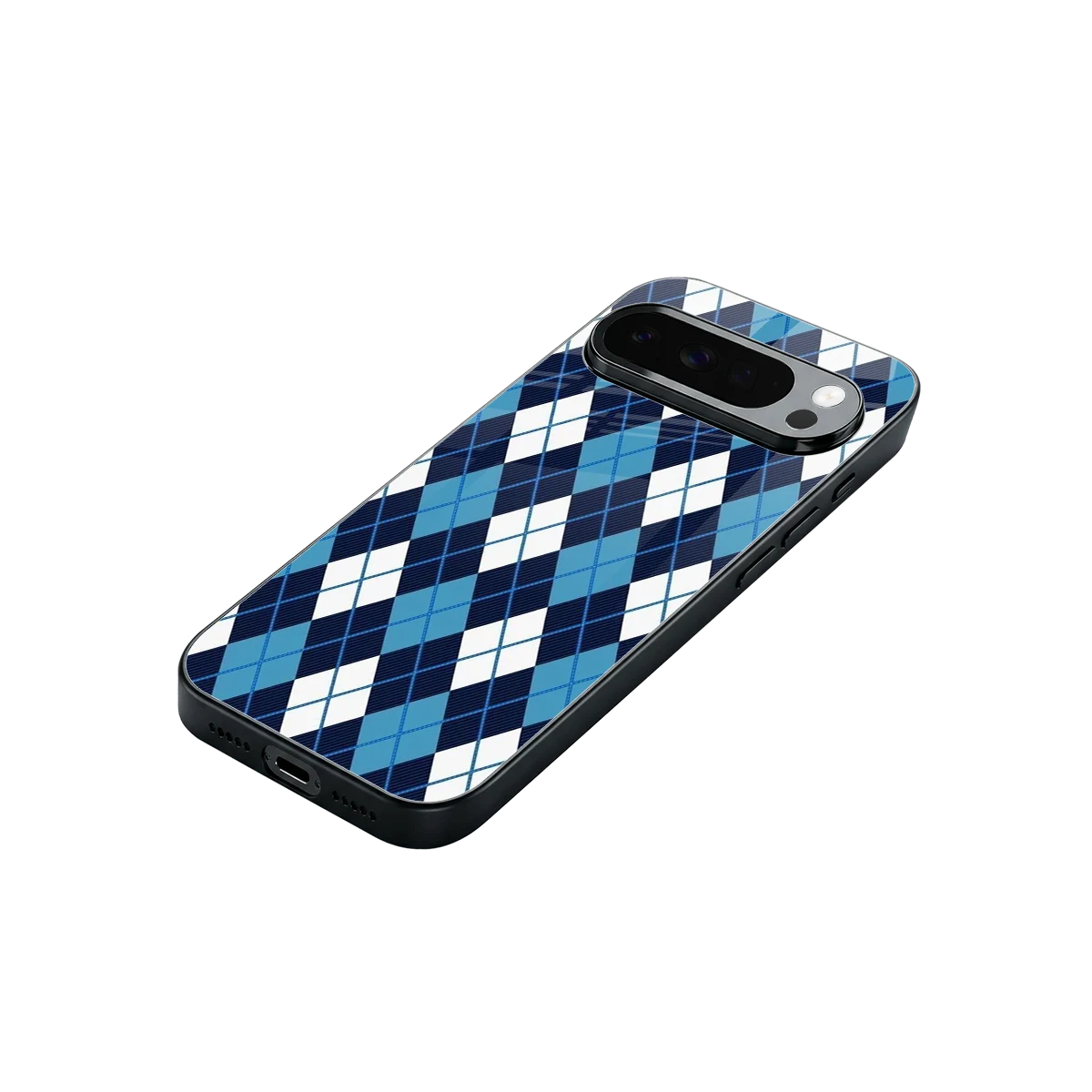 Argyle Blue stylish phone case for google pixel 10 pro xl | glossy glass and slim fit