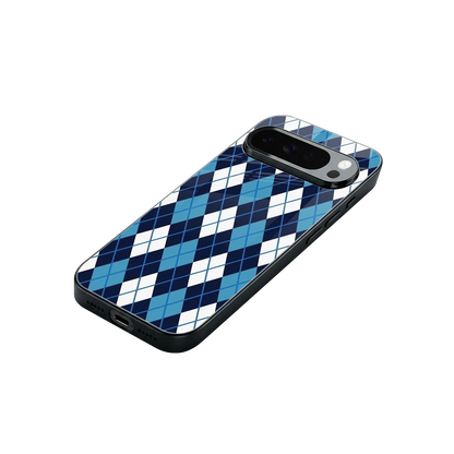 Argyle Blue stylish phone case for google pixel 10 pro xl | glossy glass and slim fit