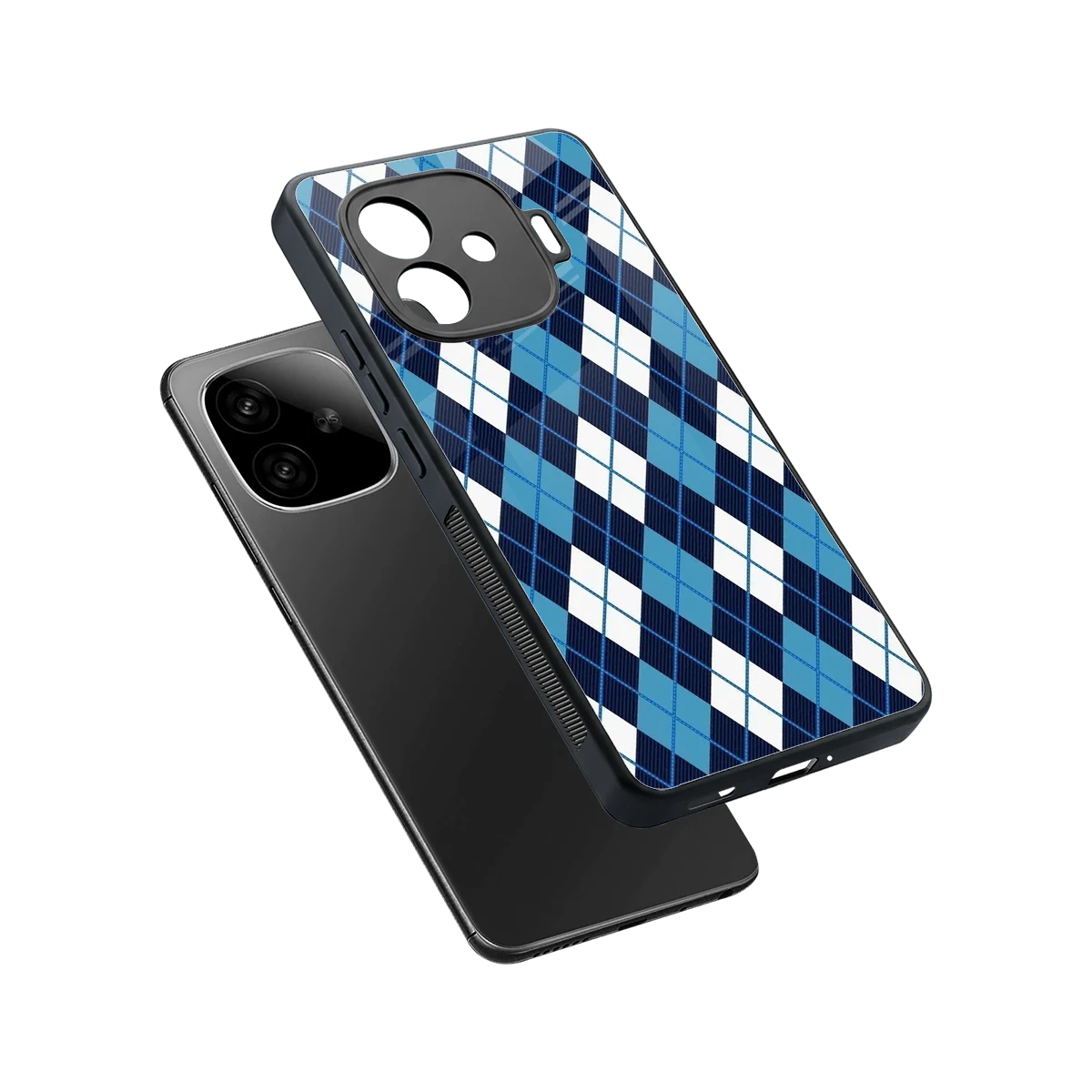 Argyle Blue sleek iqoo neo 10r 5g cover with tempered glass back and TPU edges