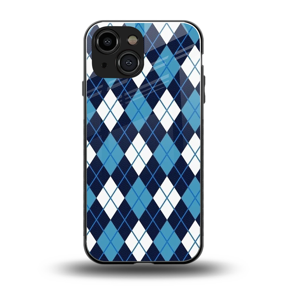 Argyle Blue back phone cover | glass case for iphone 13 mini