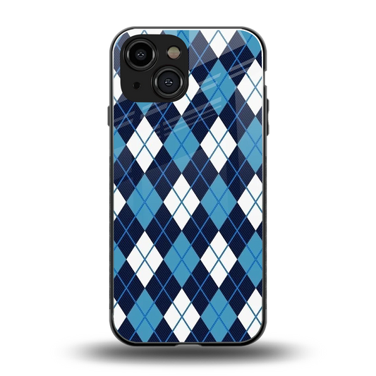 Argyle Blue back phone cover | glass case for iphone 13 mini