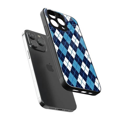 Argyle Blue sleek iphone 14 pro max cover with tempered glass back and TPU edges