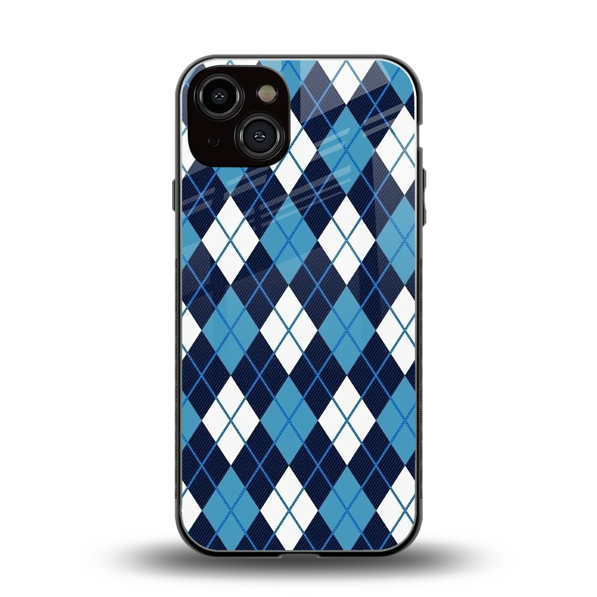 Argyle Blue back phone cover | glass case for iphone 14