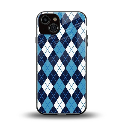 Argyle Blue back phone cover | glass case for iphone 14