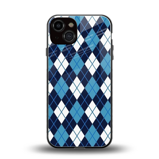 Argyle Blue back phone cover | glass case for iphone 14