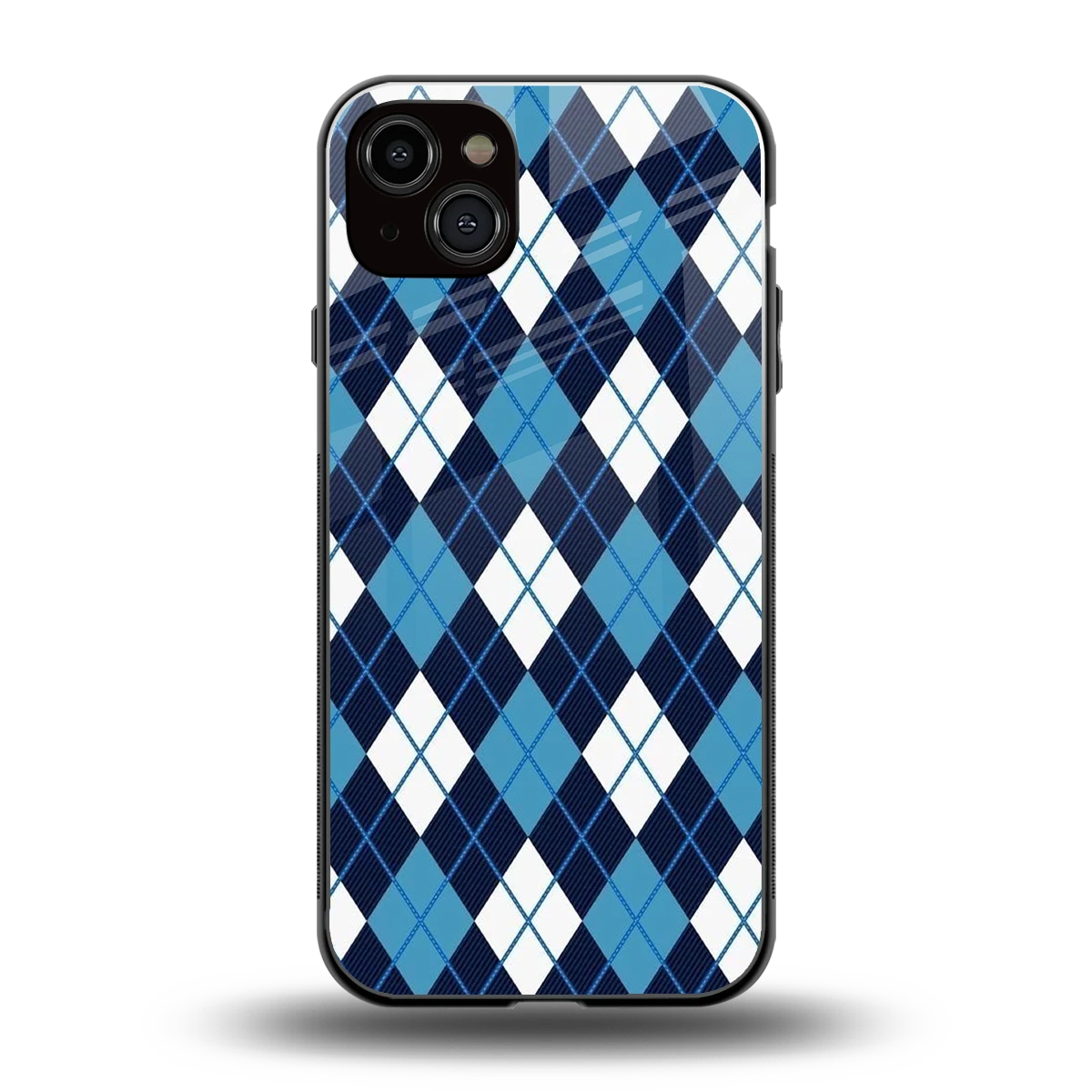 Argyle Blue back phone cover | glass case for iphone 14 plus