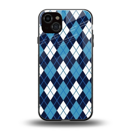 Argyle Blue back phone cover | glass case for iphone 14 plus
