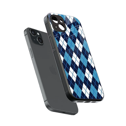 Argyle Blue sleek iphone 14 plus cover with tempered glass back and TPU edges