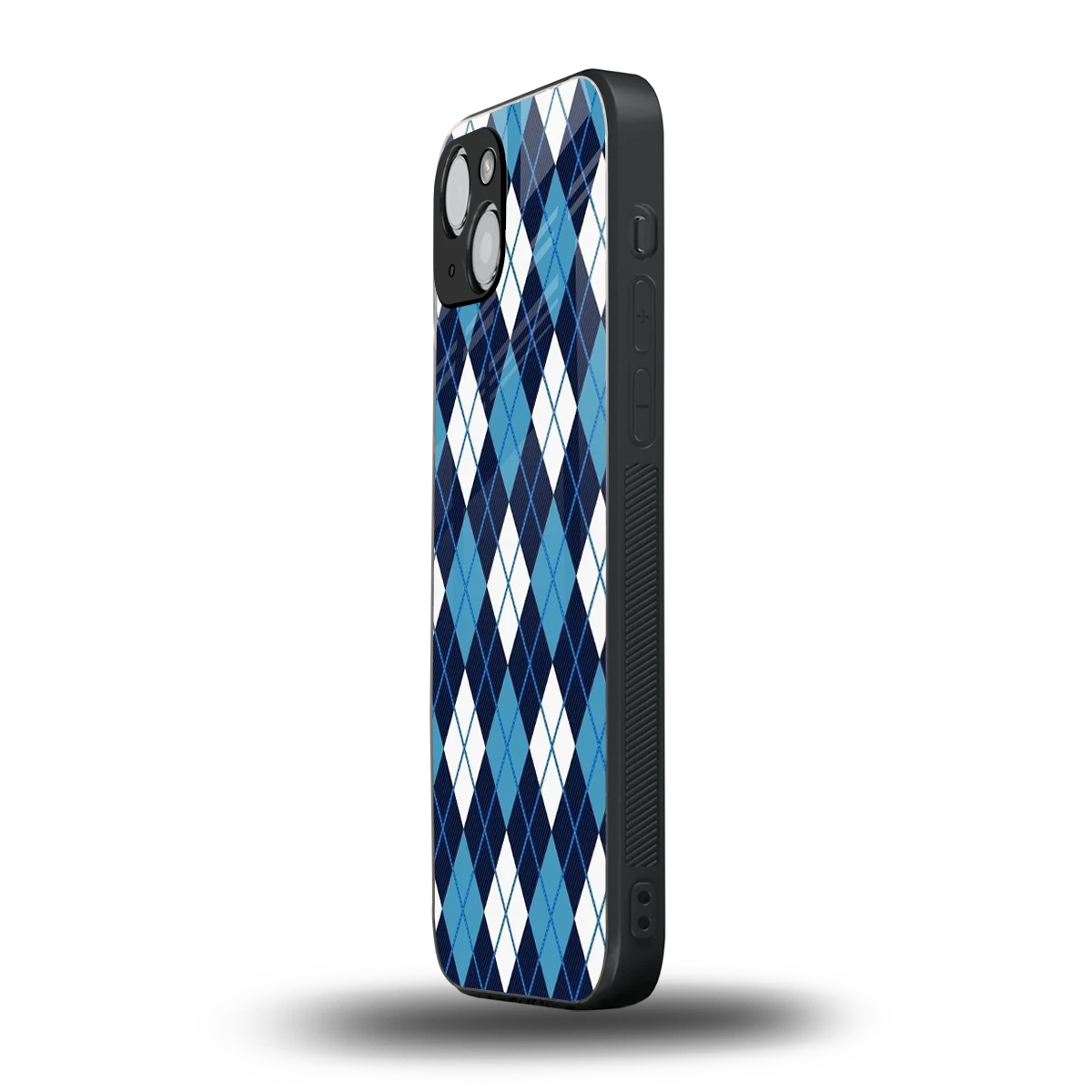 Argyle Blue iphone 14 plus mobile cover | shockproof glass phone case
