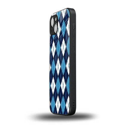 Argyle Blue iphone 14 plus mobile cover | shockproof glass phone case