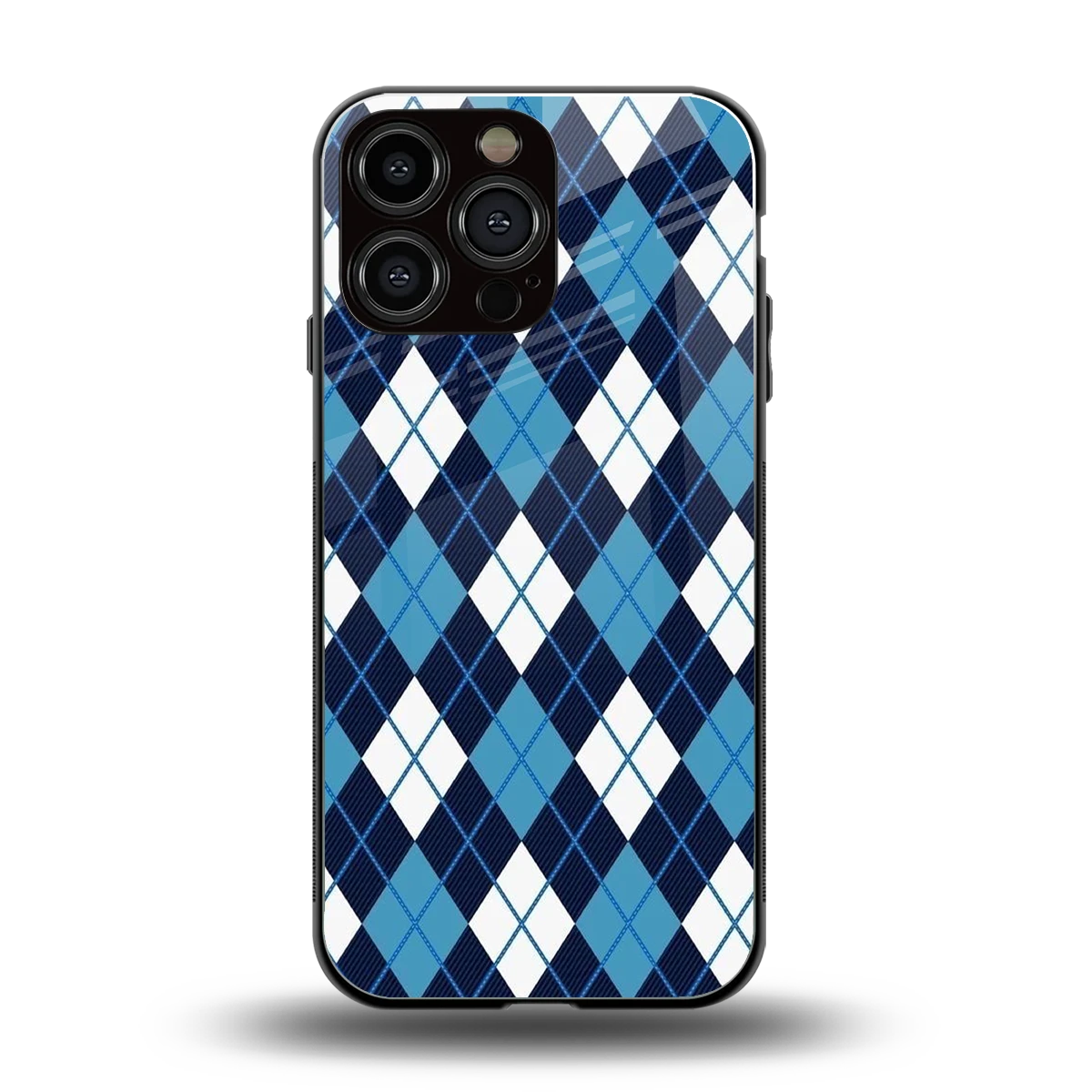 Argyle Blue back phone cover | glass case for iphone 15 pro max