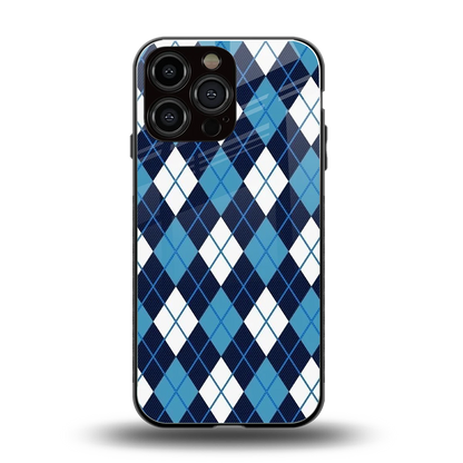 Argyle Blue back phone cover | glass case for iphone 15 pro max