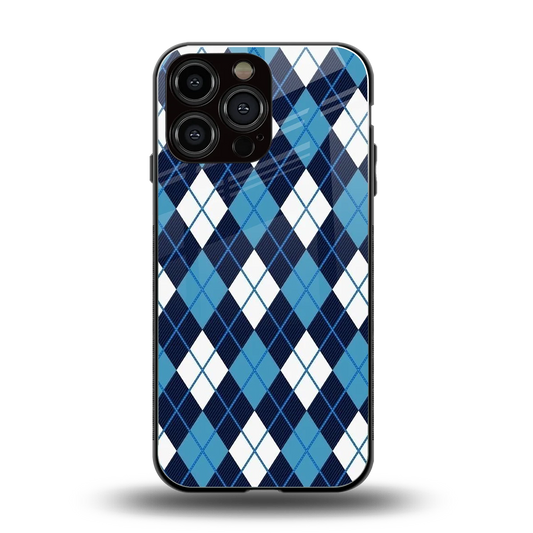 Argyle Blue back phone cover | glass case for iphone 15 pro max